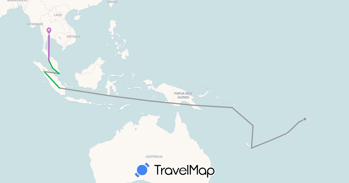 TravelMap itinerary: driving, bus, plane, train in Fiji, Indonesia, Malaysia, New Caledonia, Solomon Islands, Singapore, Thailand, Vanuatu, Wallis and Futuna (Asia, Oceania)